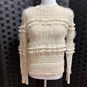 Banana Republic Sweater Women S Ivory Eyelash Fringe Open Crochet Knit Boho Chic